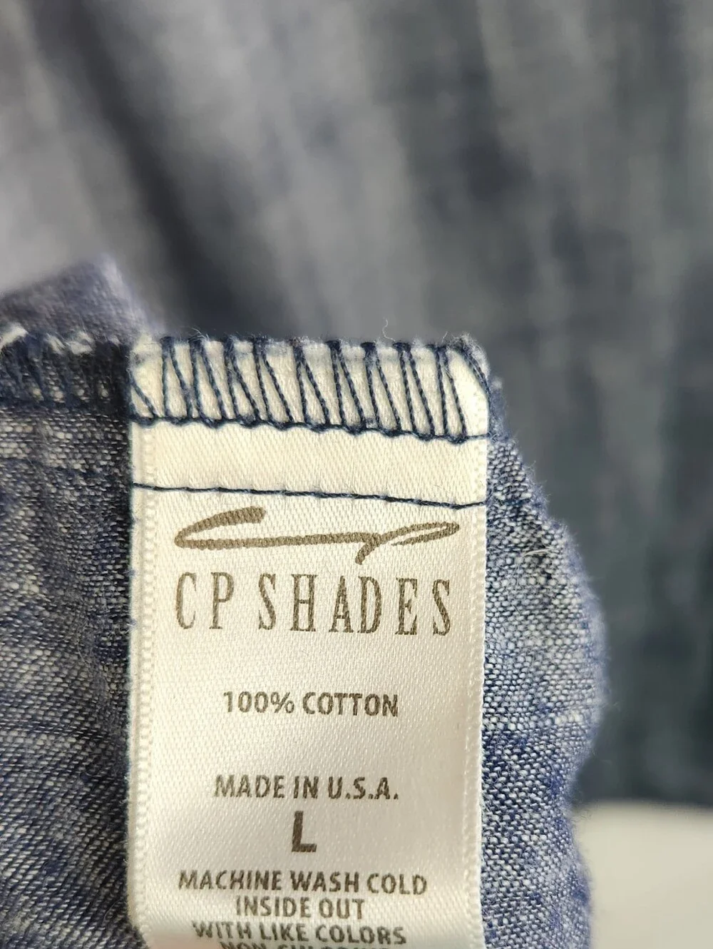 CP Shades Regina Chambray Blue Cotton Tunic Top Large Boho Lagenlook - Picture 11 of 12